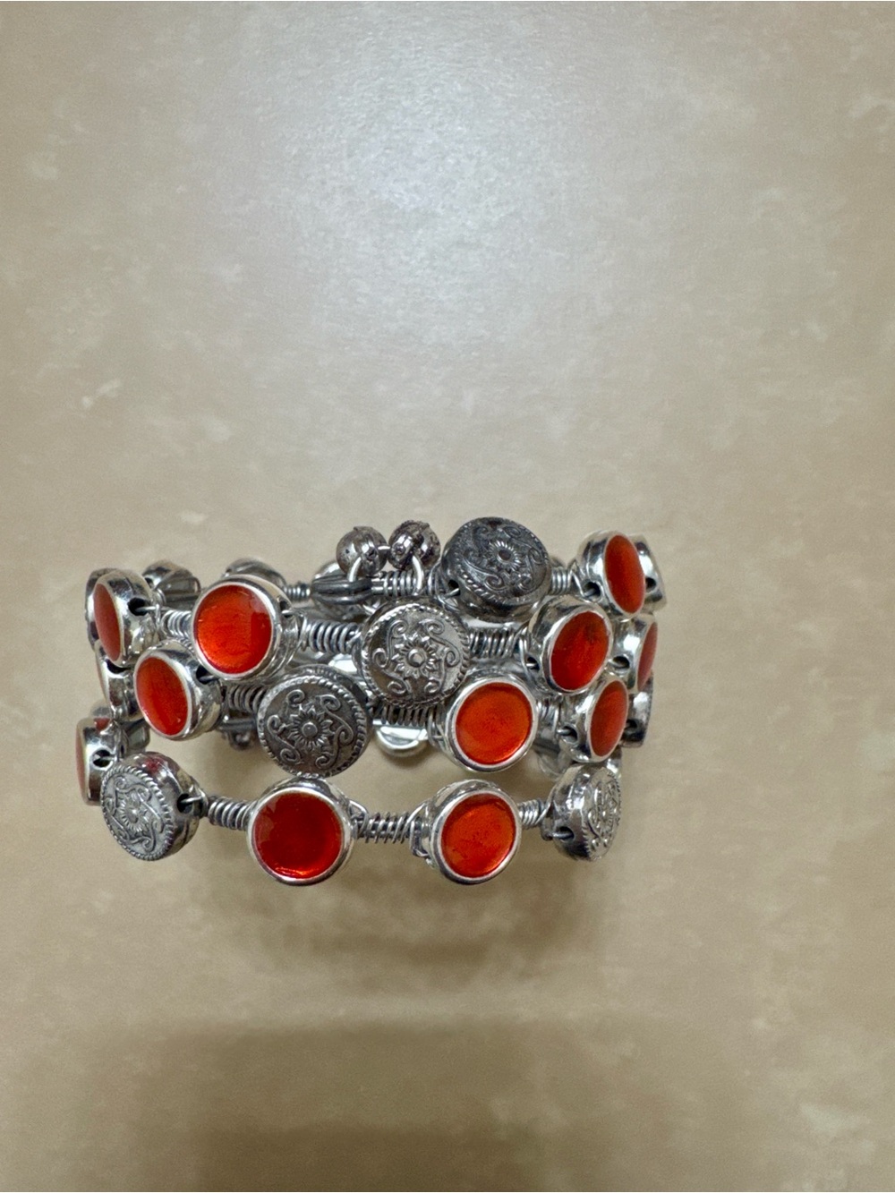 Women’s Silver-Tone Bracelet with Orange Cabochons
